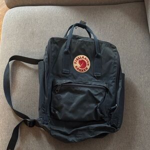 Navy blue Fjällräven kånken backpack, original size